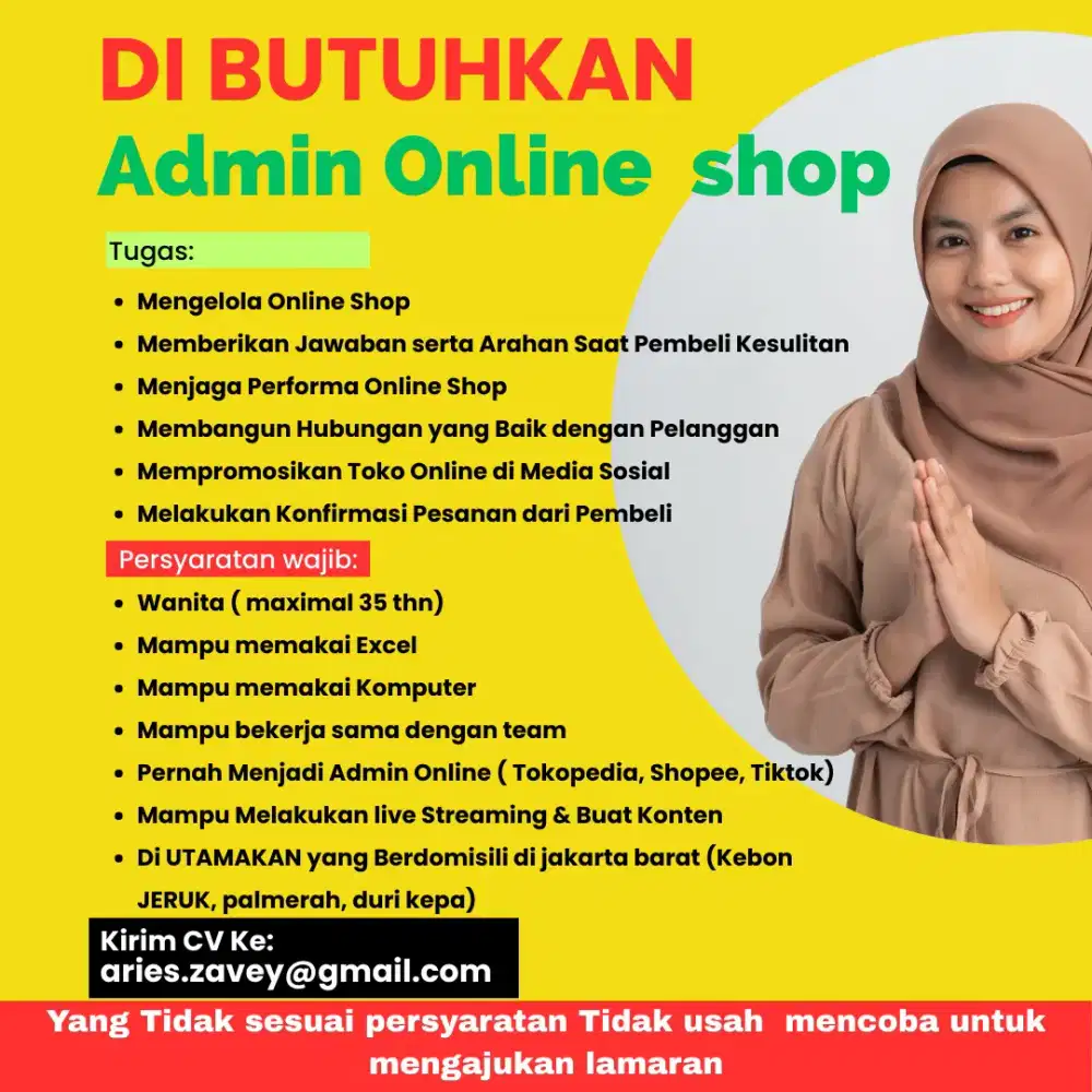 Lowongan kerja admin online shop di daerah kebon jeruk jakarta barat