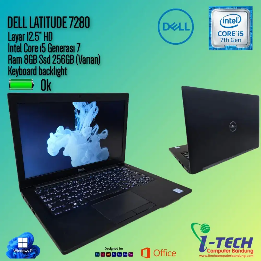 LAPTOP DELL LATITUDE 7280 CORE i5 GEN7 RAM 8GB SSD256GB LAYAR 12.5 HD