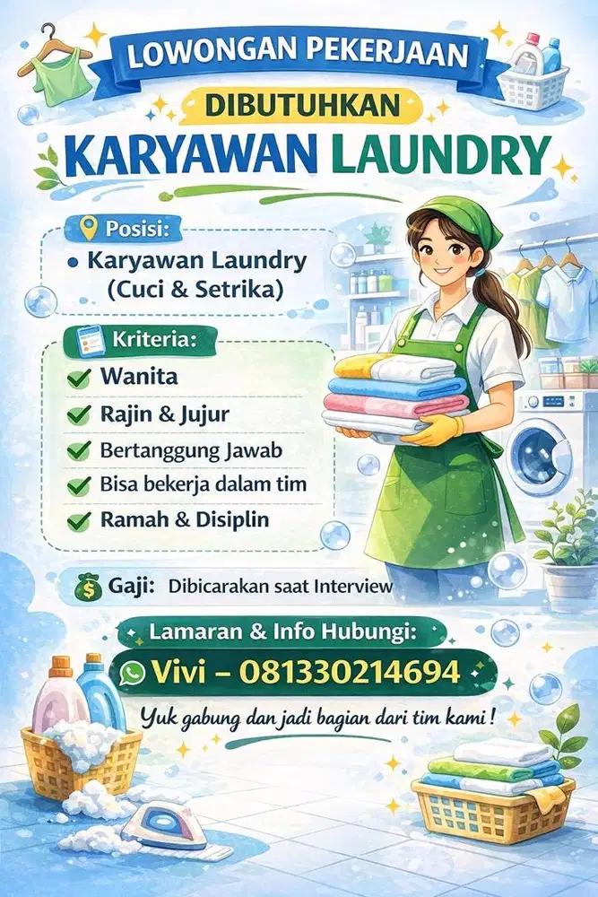 Dibutuhkan karyawan laundry