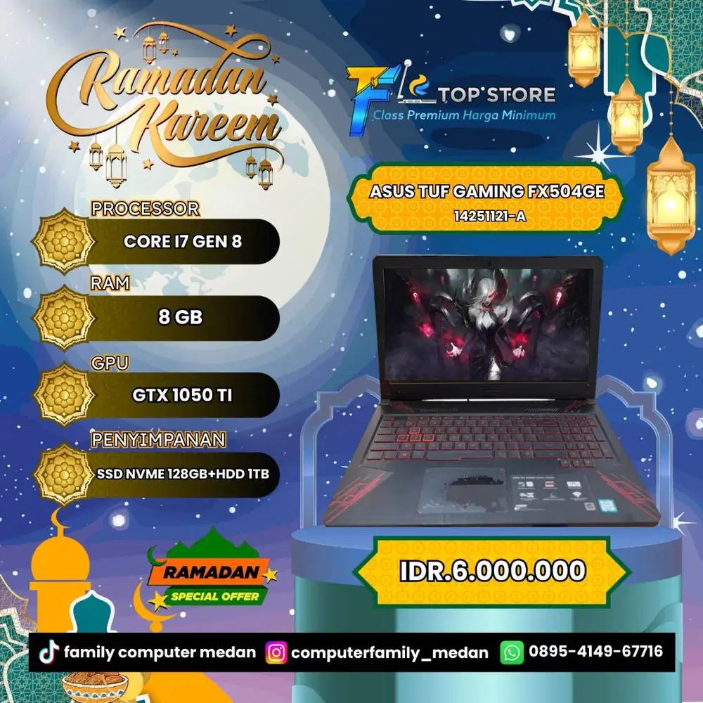 ASUS TUF GAMING FX504GE CORE I7 GEN 8 SSD NVME 128+HDD 1TB/8GB-GTX1050