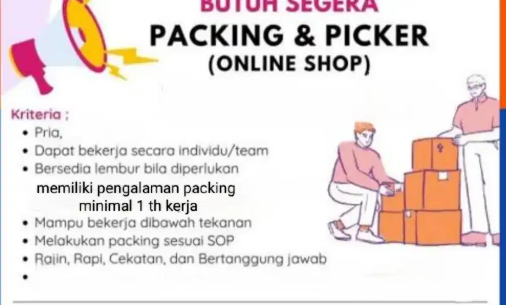 LOWONGAN PEKERJAAN PRIA BAGIAN PACKING ONLINE