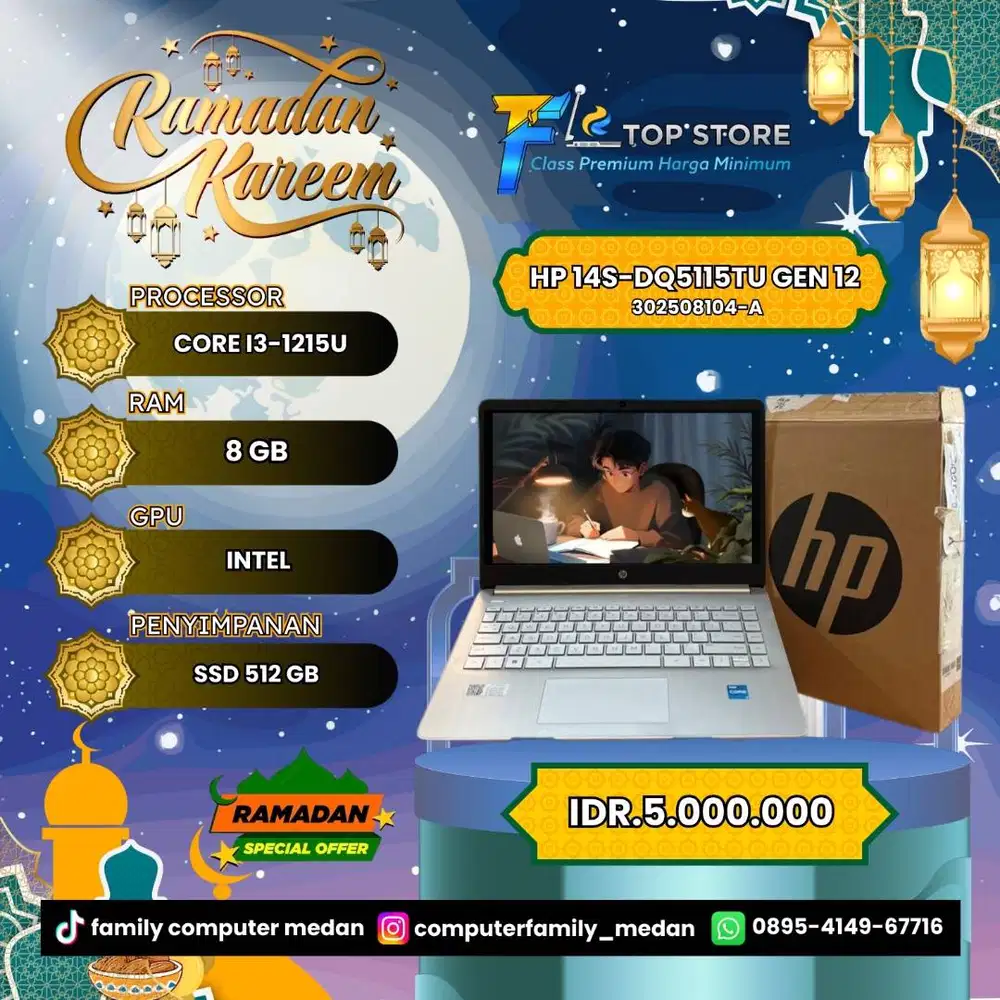 LAPTOP HP 14S-GQ5115TU GEN 12 INTEL CORE I3-1215U SSD 512/8GB