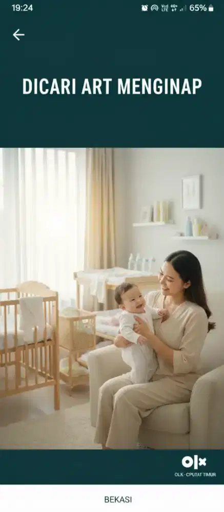 Dicari ART Menginap - Khusus Urus Bayi (Bekasi Selatan, Kayuringin)