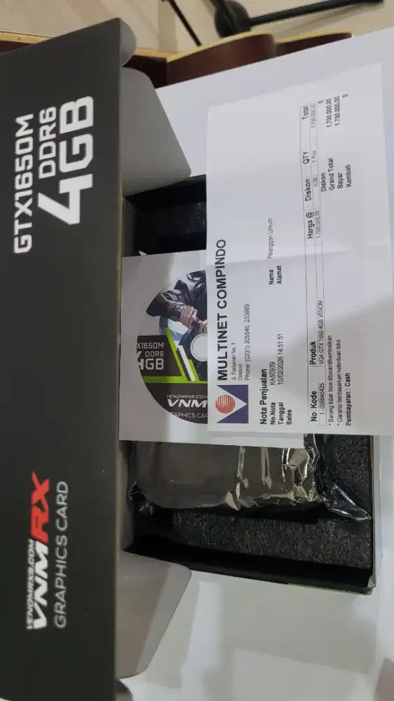 VGA VNMRX GTX1650M 4GB DDR6, pembelian 10 Feb 2026.