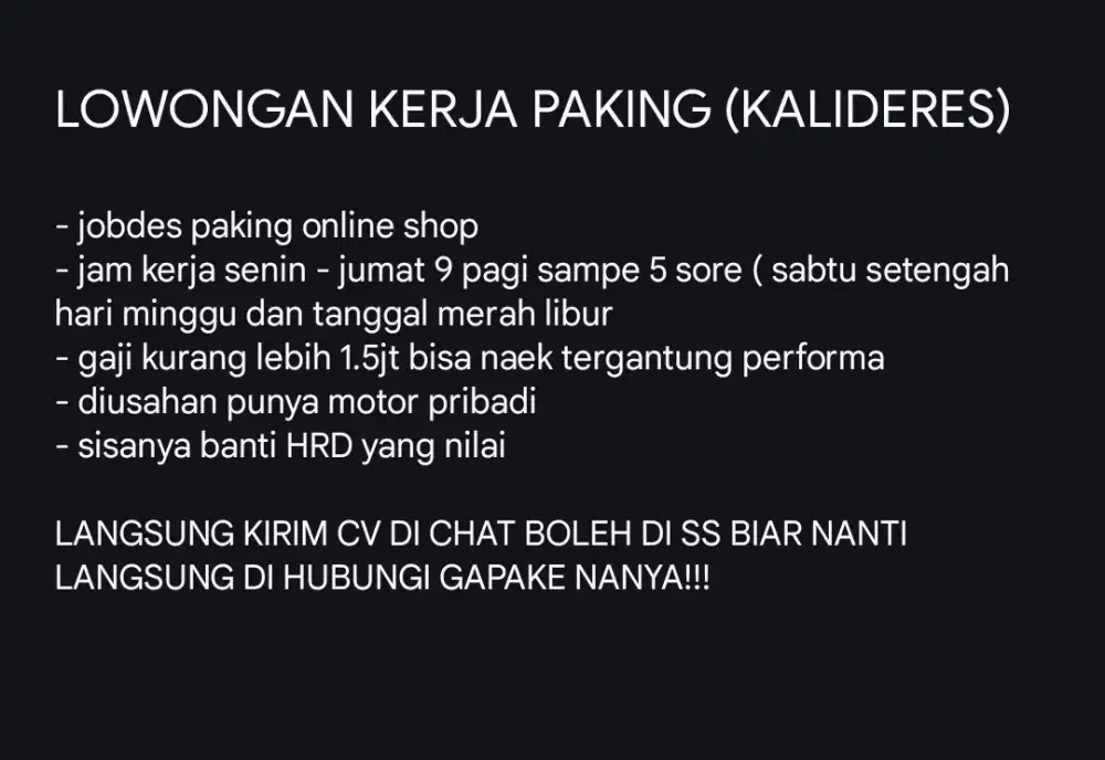 LOWONGAN PAKING ONLINE SHOP