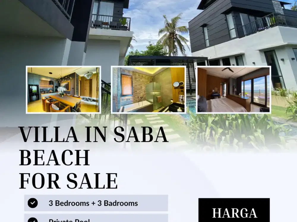 Dijual Vila Beach Front Lokasi Di PANTAI SABA GIANYAR BALI , Vila Lantai 3 Dengan Roff Top