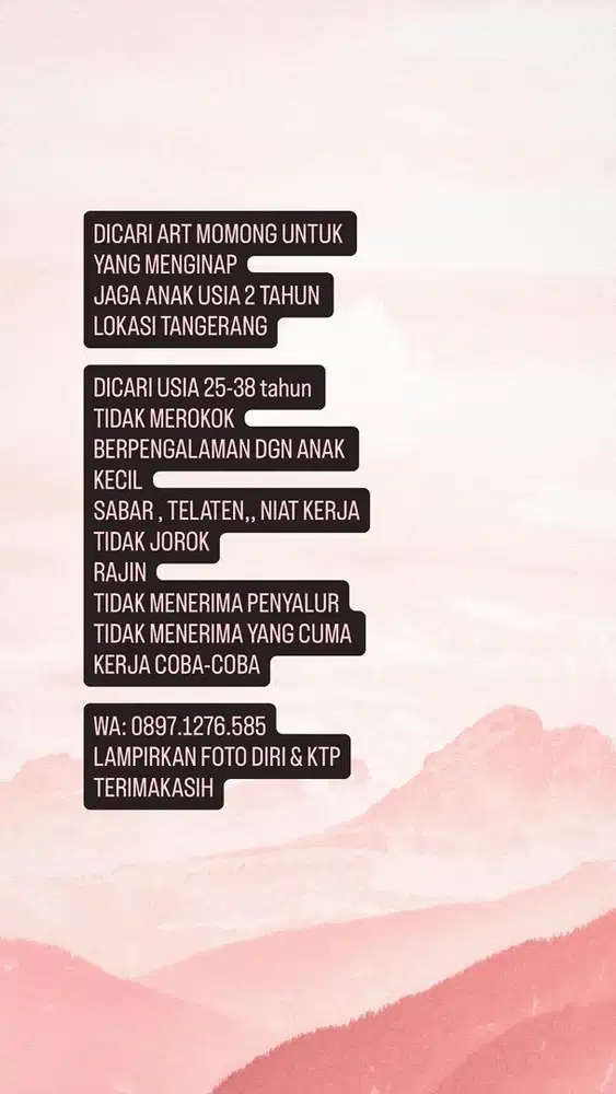 DICARI ART MOMONG UNTUK YANG MENGINAP