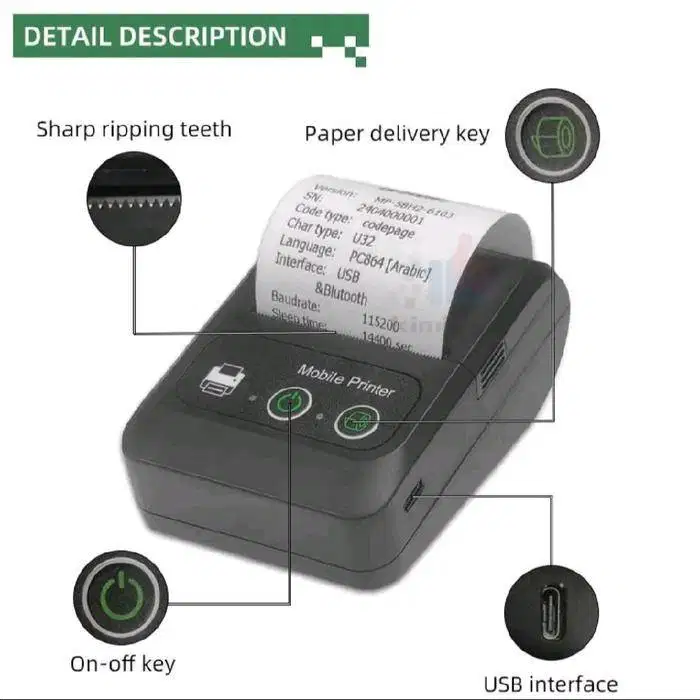 printer thermal bluetooth 58mm 58Q 1500mah Black