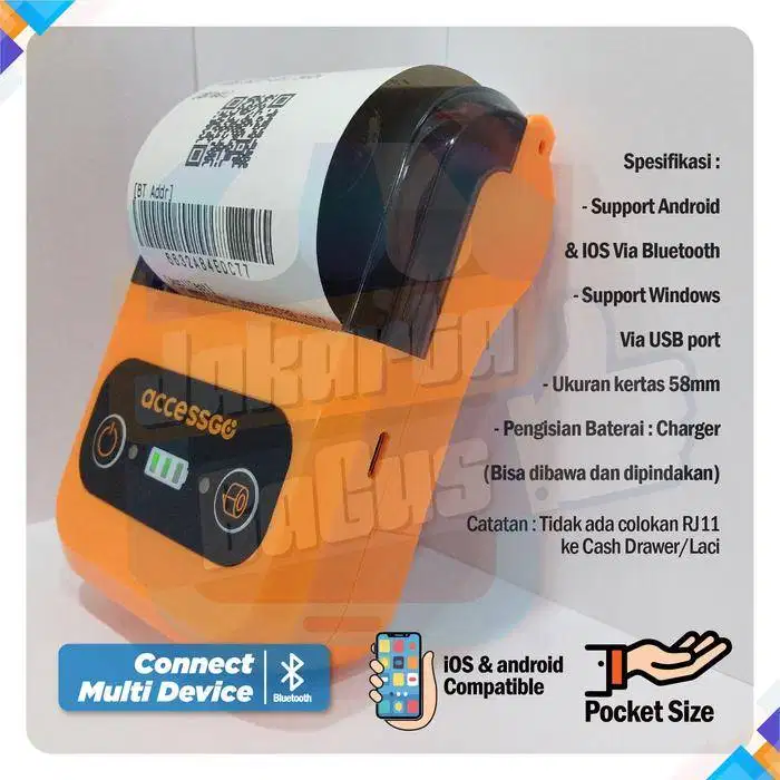 printer mobile bluetooth thermal 58mm VYn 58W varian hitam NEW