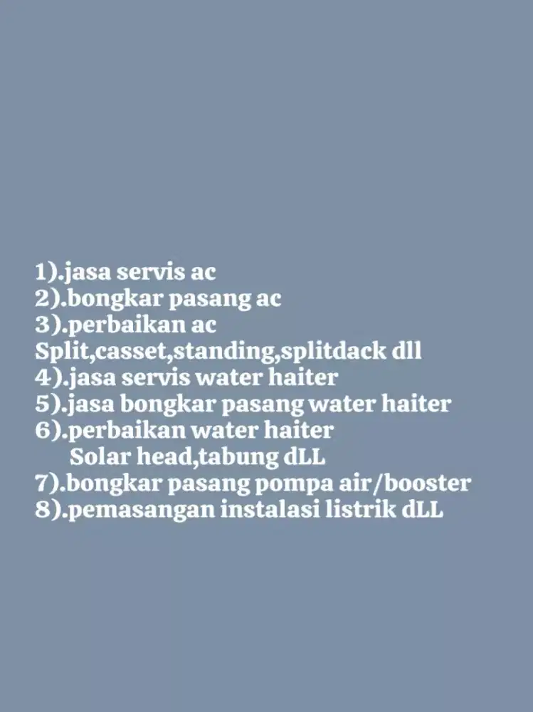 Jasa servis/cuci ac bongkr pasang ac water haiter instalasi ac listrik