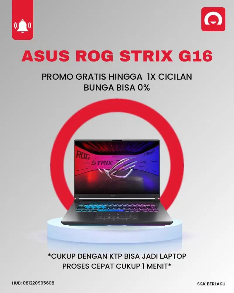 Cash Credit Asus ROG Strix G16 promo Laptop 0% gratis 1x cicilan