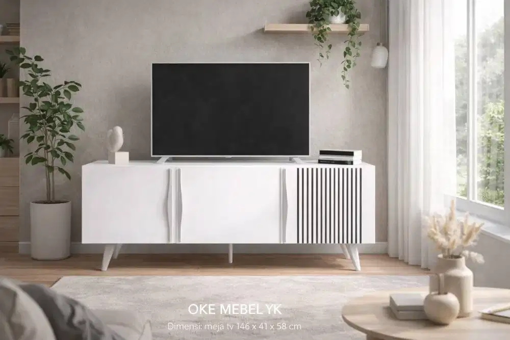 Meja Rak TV Minimalis Modern Putih