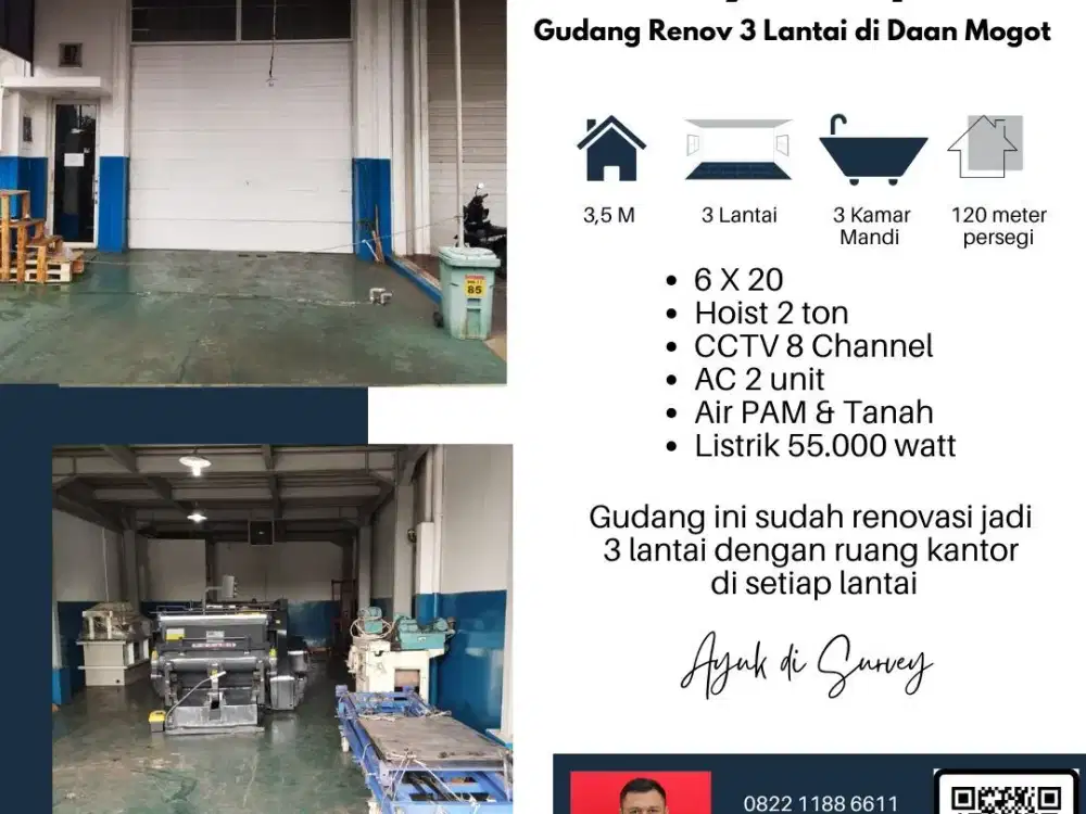 Gudang 3 Lantai Full Renov Free Hoist 2 Ton hanya 10 Menit ke TOL Rawa Buaya Jakarta Barat