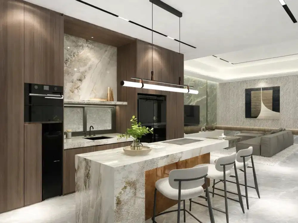 Rumah Interior Mewah 12x25 4KT Full Furnished Desain Tropical Minimalis di Katamaran PIK