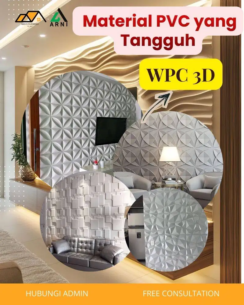 Wall Panel 3D PVC|Putih Ukuran 50x50cm