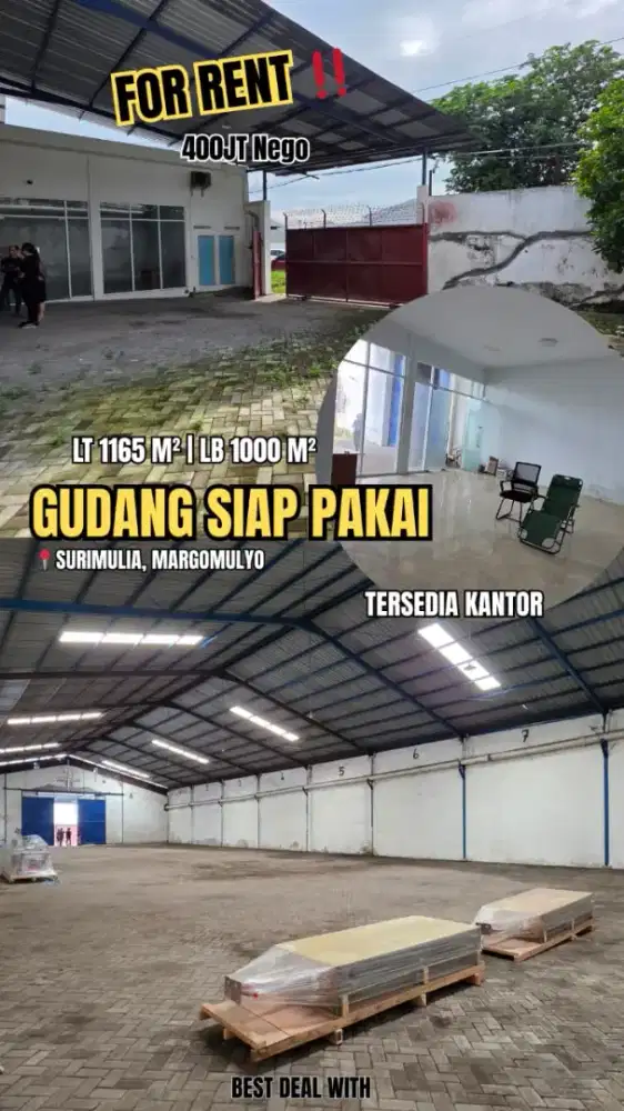 Disewakan Gudang Siap Pakai SuriMulia Margomulyo