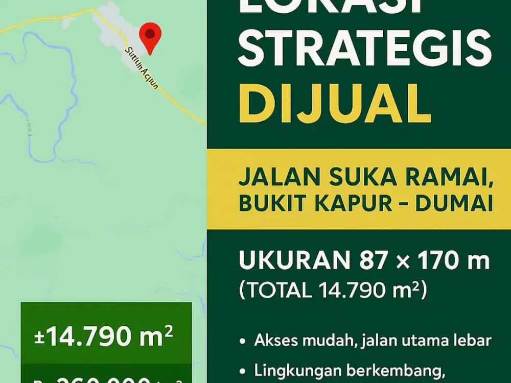 Dijual Tanah Komersial Tanah di Bukit Kapur, Dumai,Riau