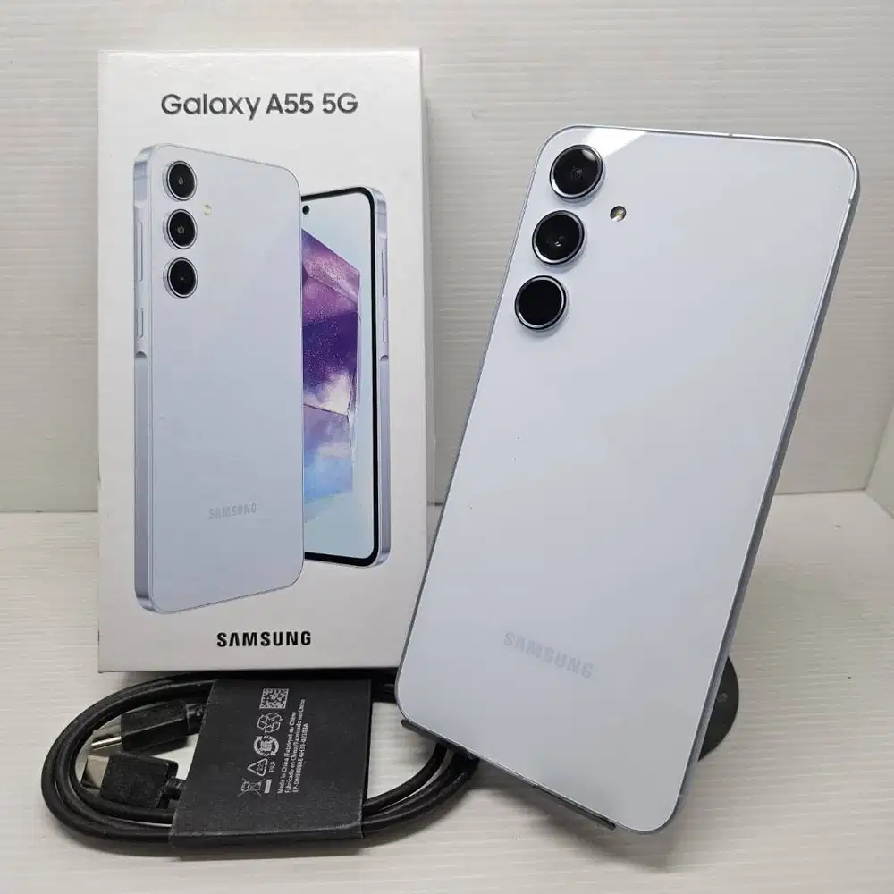 MULUS LIKE NEW 99.9%  SAMSUNG GALAXY A55 5G 8/256 ICE BLUE LENGKAP
