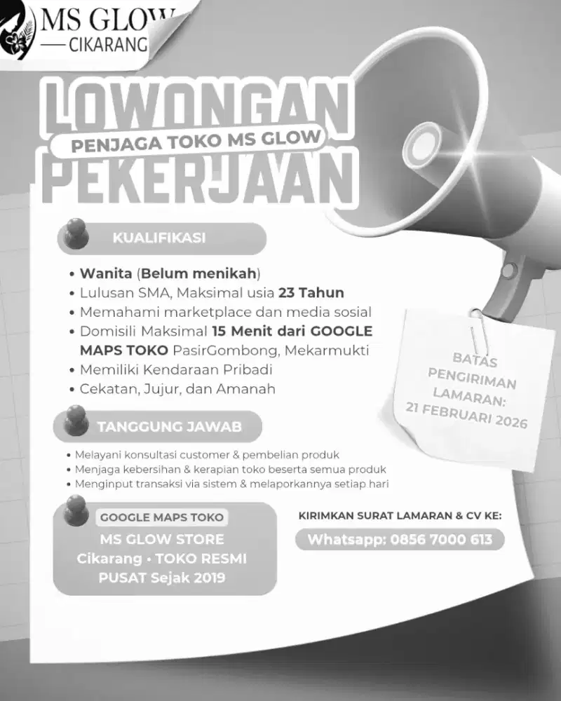 Lowongan kerja penjaga toko ms glow