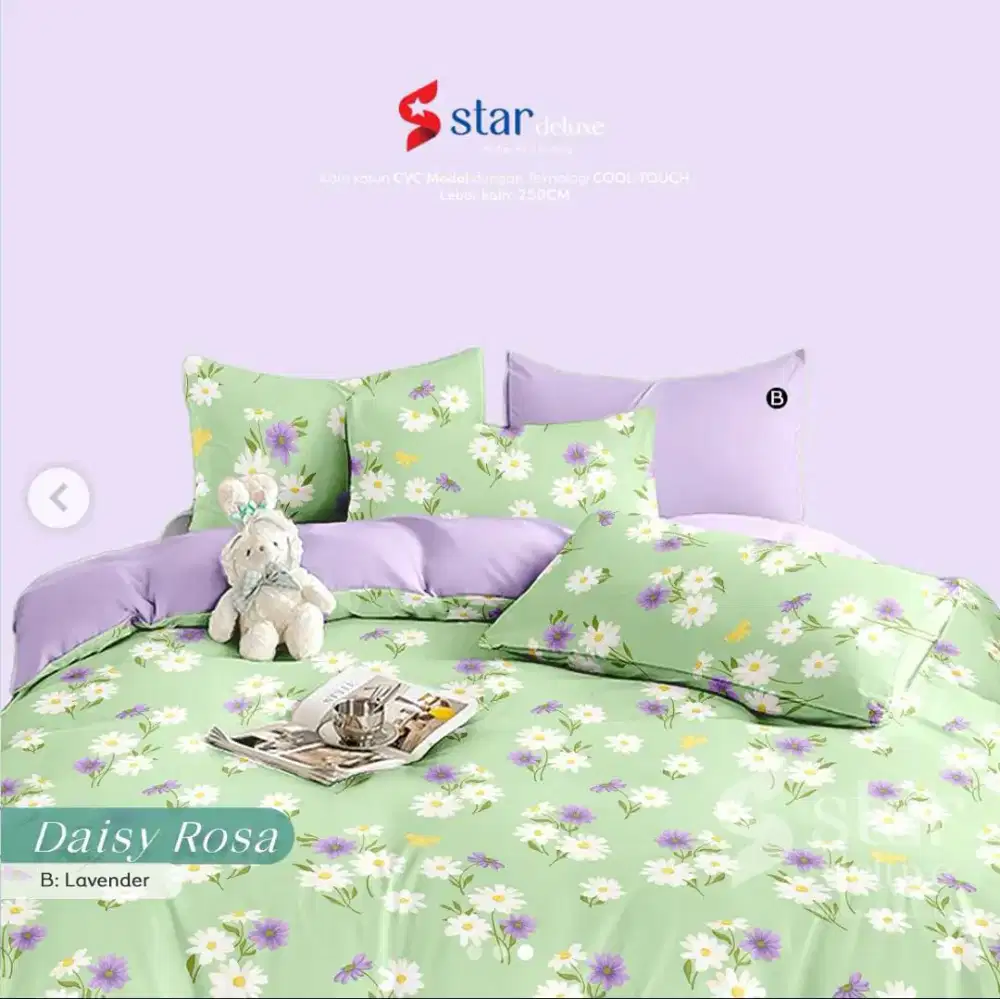 Sprei katun premium motif daisy hijau