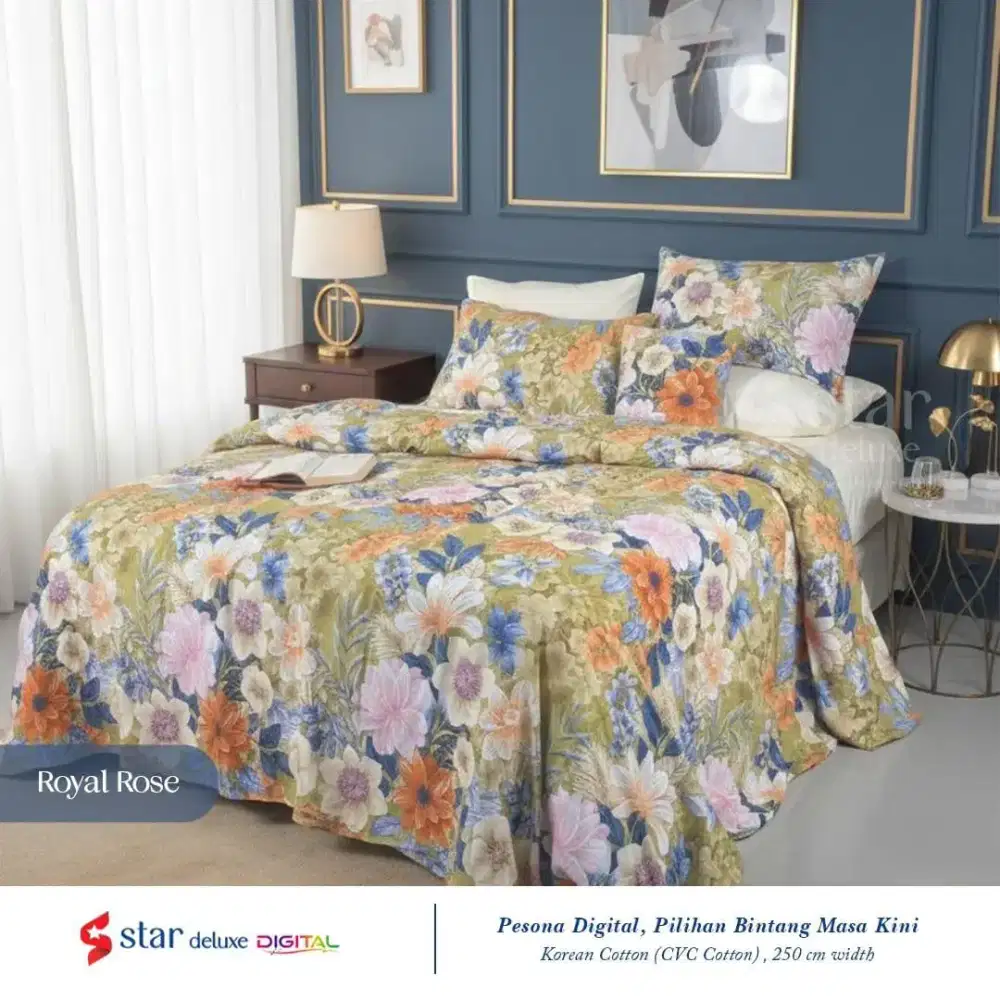 Sprei katun dingin premium motif royal rose digital 3D