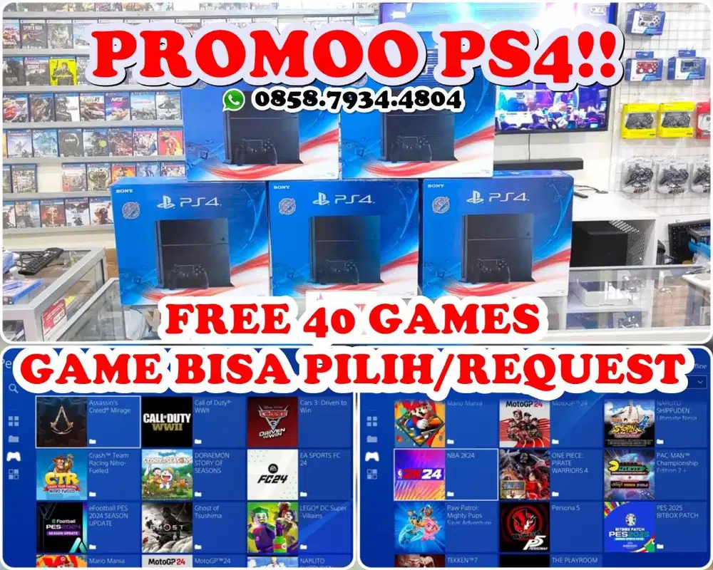 [NEW] PS4 PRO 1TB +BONUS 40GAME SLIM HARDISK SONY FAT PS 4 Playstation