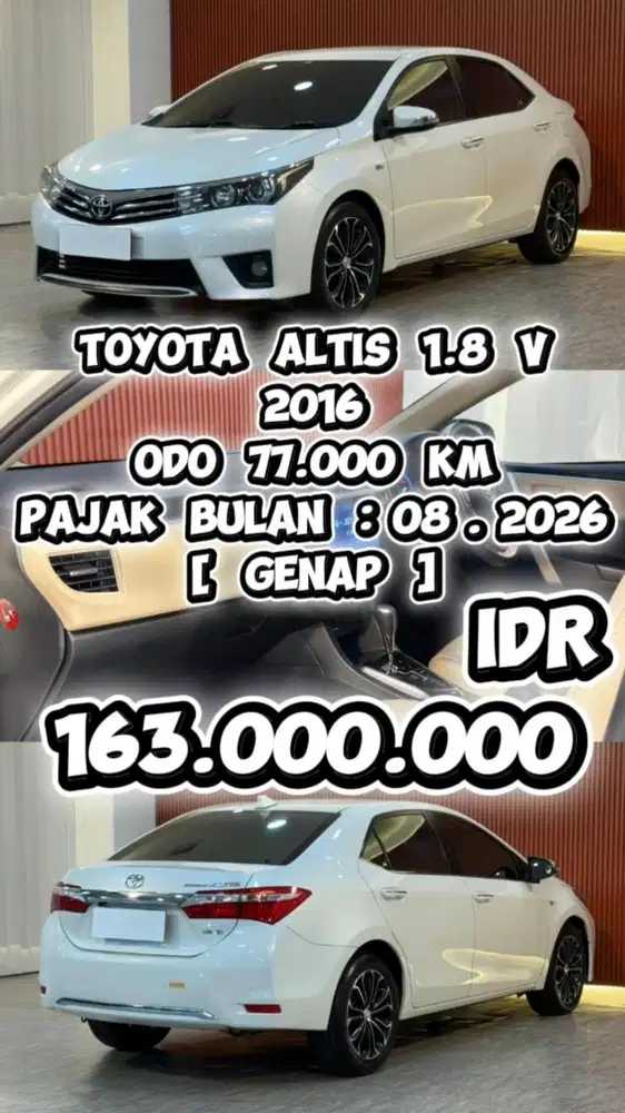 [ WARRANTY 3 YEAR ] TOYOTA ALTIS 1.8 V AT 2016 SIAP LANGSUNG PAKAI