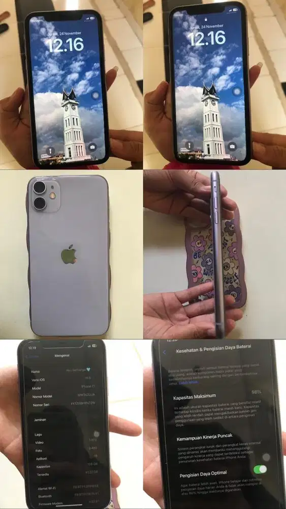 Ip 11 128gb Purple Fullshet Free kabel Charger