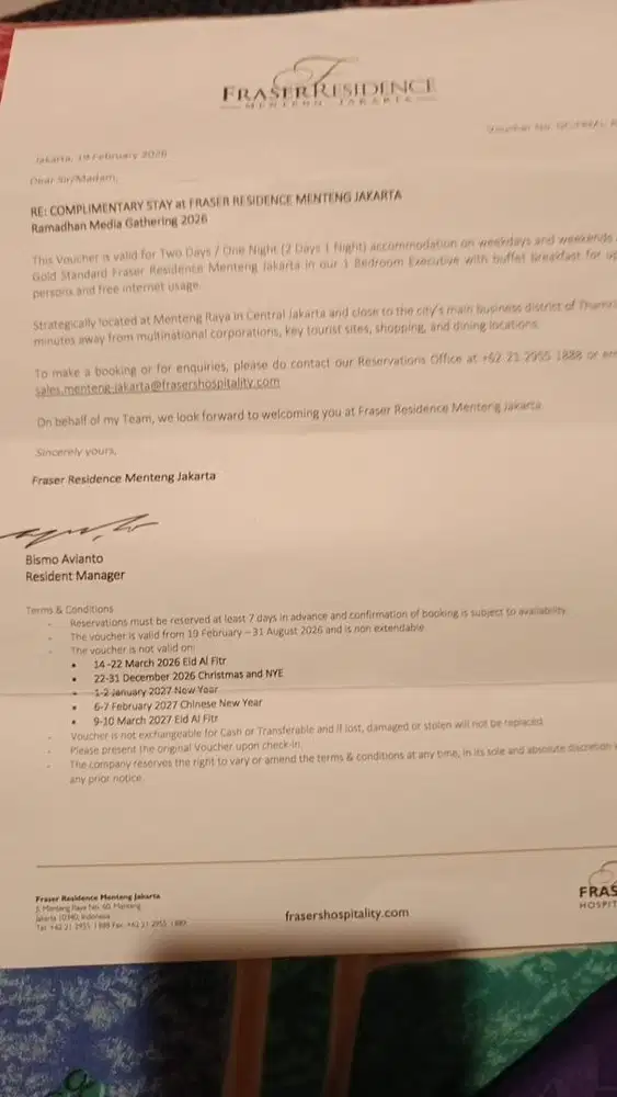 Voucher Hotel Fraser Residence Menteng