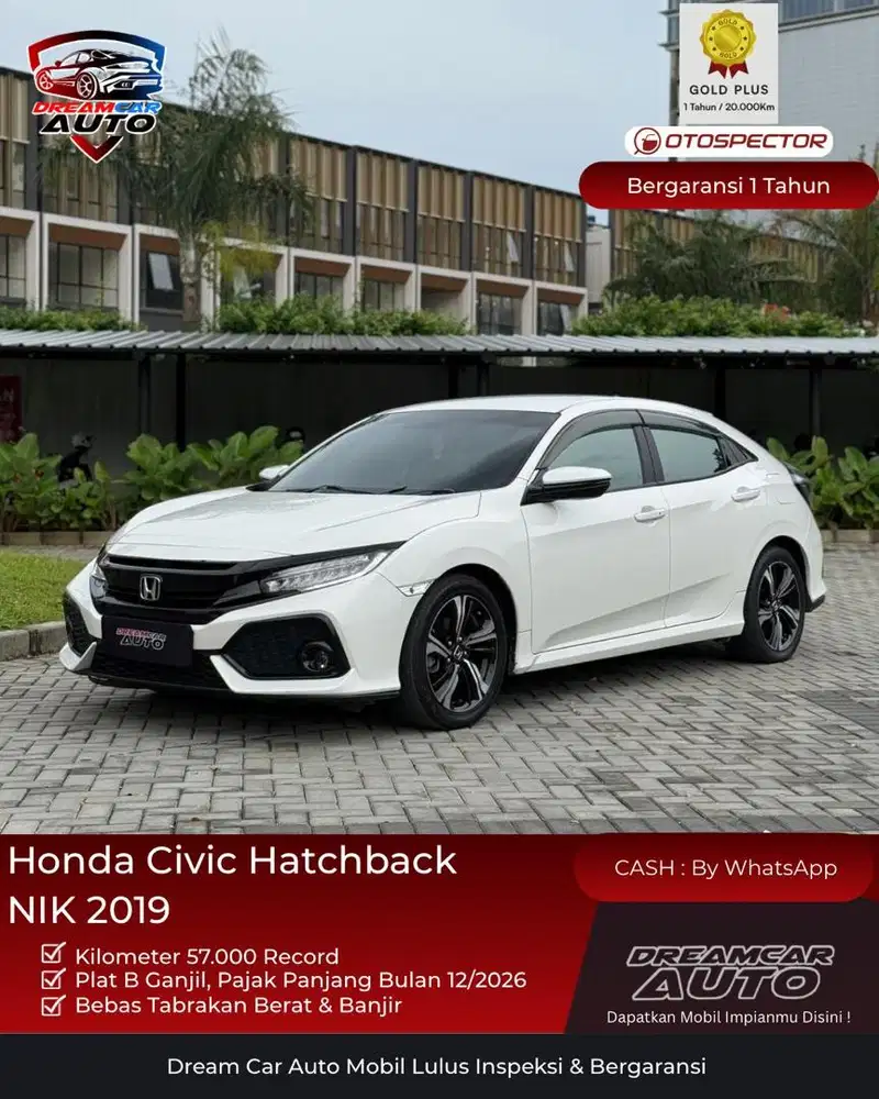 [ KM 57rb ] Honda Civic Hatchback 2019 Putih Non Sensing Sedan