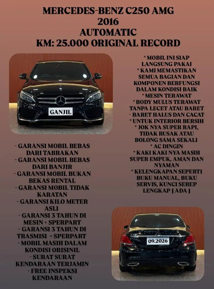 [ ODO 25.000 KM ] MERCY MERCEDES-BENZ C250 AMG 1.8 AT 2016 BERGARANSI