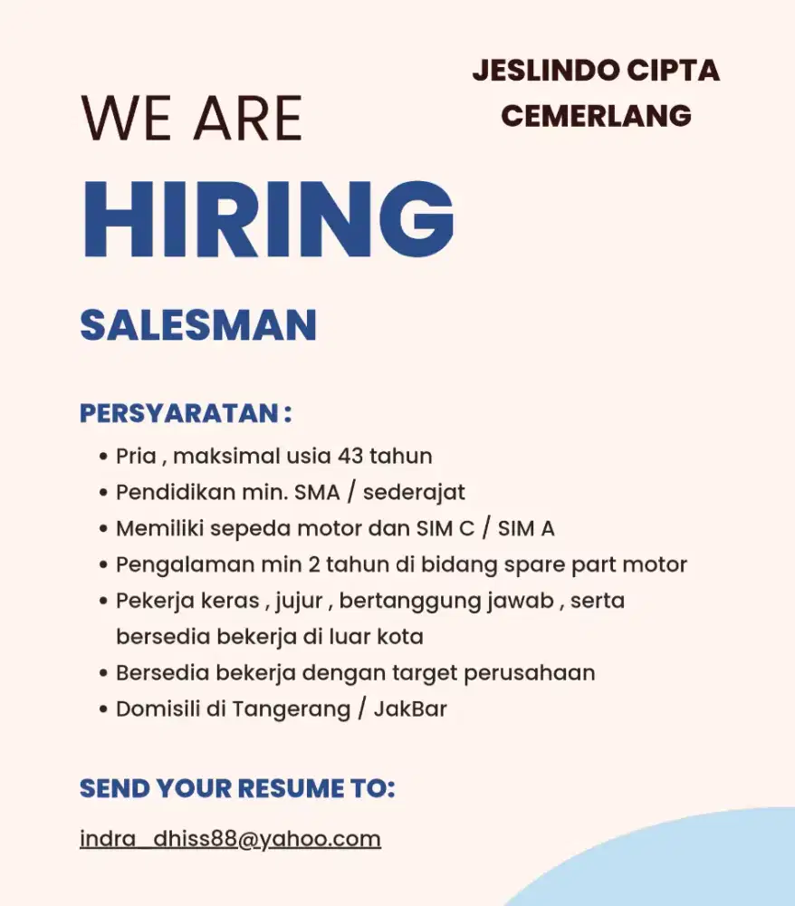 Loker Salesman Sparepart Motor