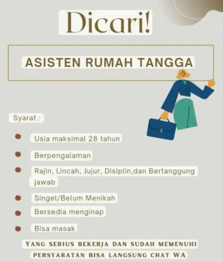 Lowongan ART Pembantu Rumah Tangga