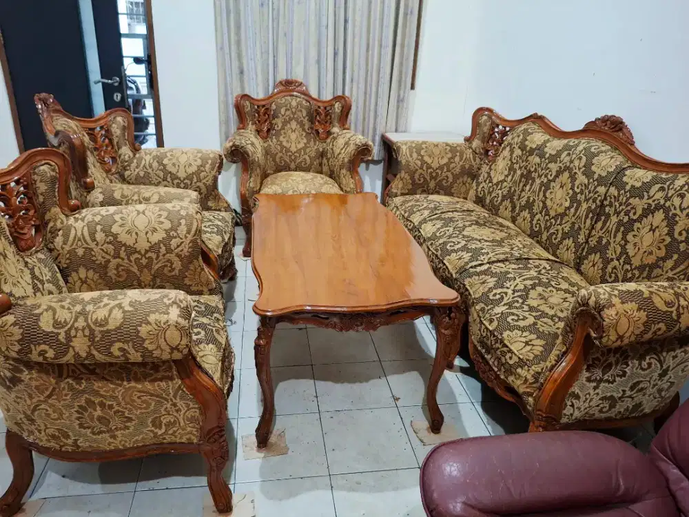 Kursi Tamu Jati Set Sofa Bangku Meja Ruang Kayu Ukir Antik Klasik 3111