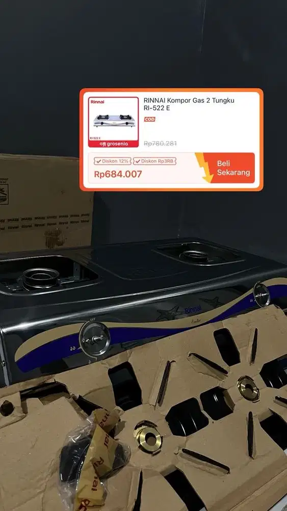 KOMPOR RINNAI 2TUNGKU RI-522E STAINLESSTEEL