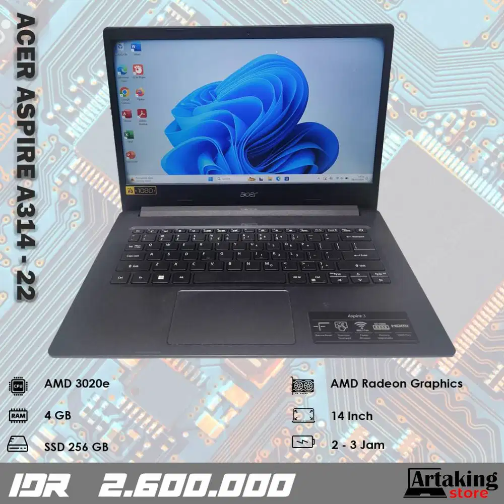 Acer Aspire A314 - 22 - AMD 3020e - Ram 4 GB - SSD 256 GB