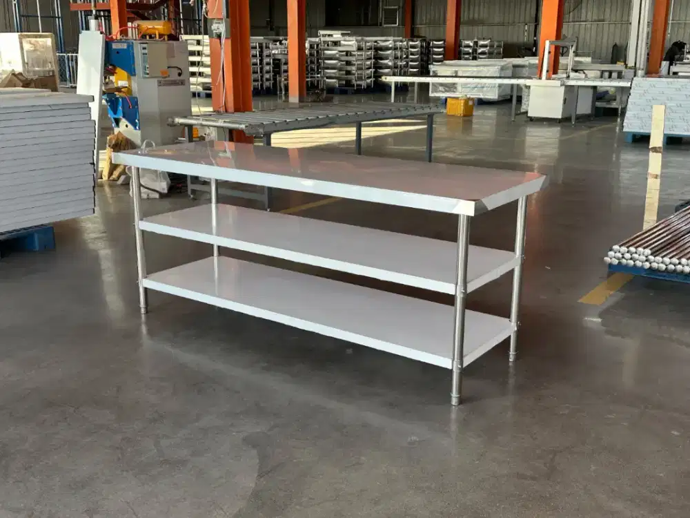 Meja Dapur Stainless Steel 3 Tingkat Panjang 2 Meter