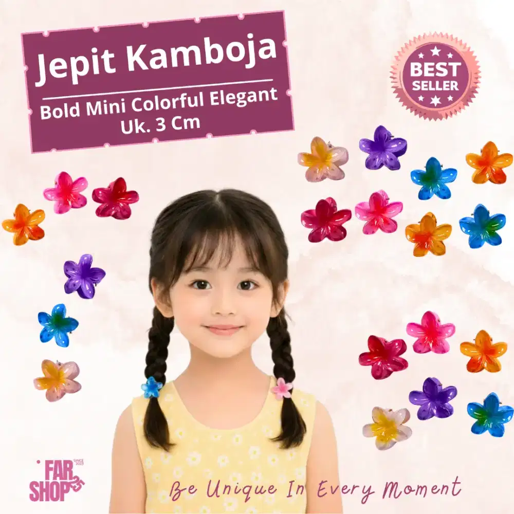 Jepit rambut kamboja 3 cm warna warni gradasi anak dan dewasa model