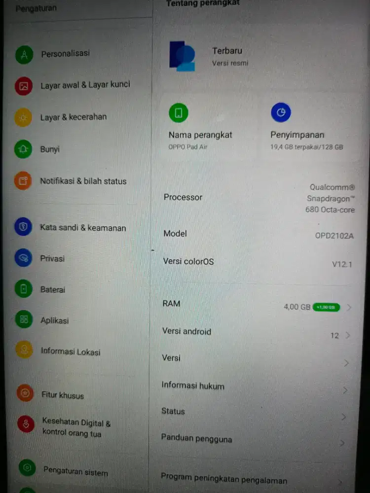 OPPO Pad Air ram 4/128 GB