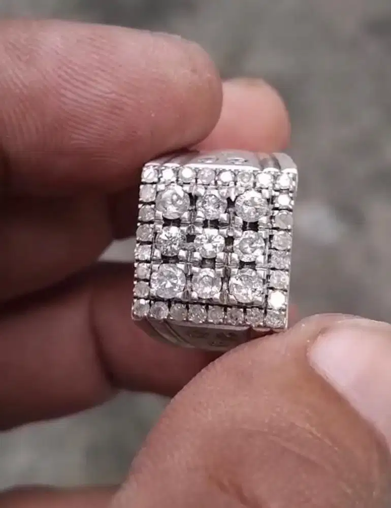 Diamond 9 mata ring perak