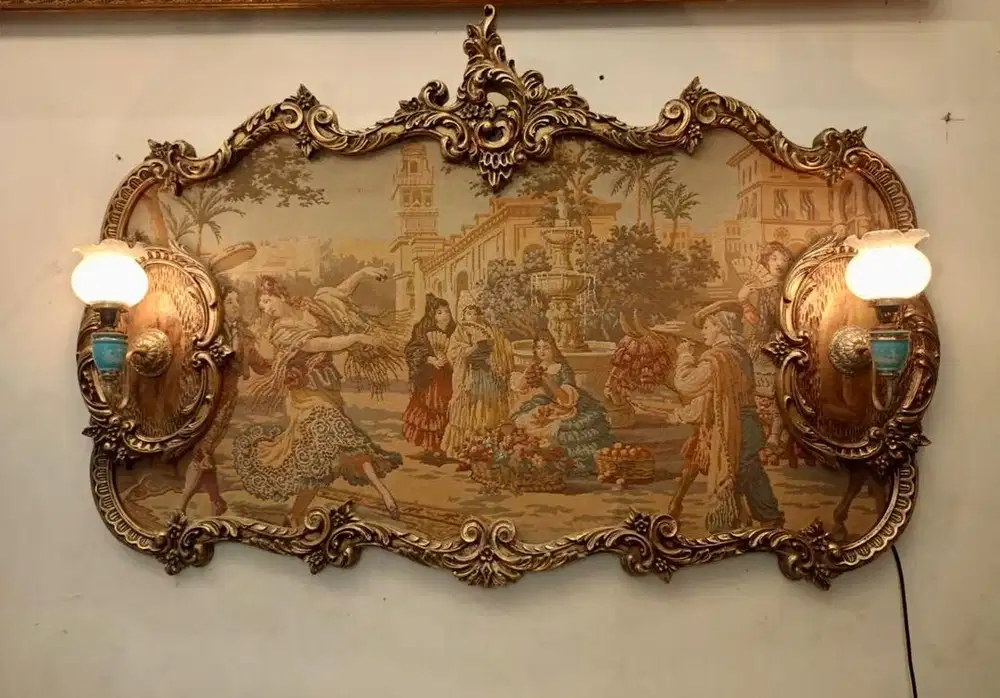 davinci pajangan dinding tapestry dgn sepasang lampu klasik