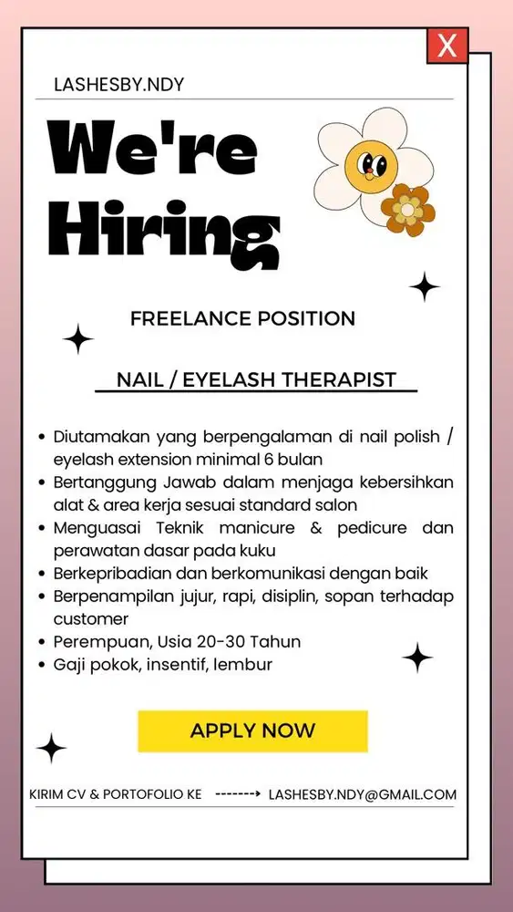 BUTUH CEPAT FREELANCE NAIL THERAPIST & EYELASH THERAPIST