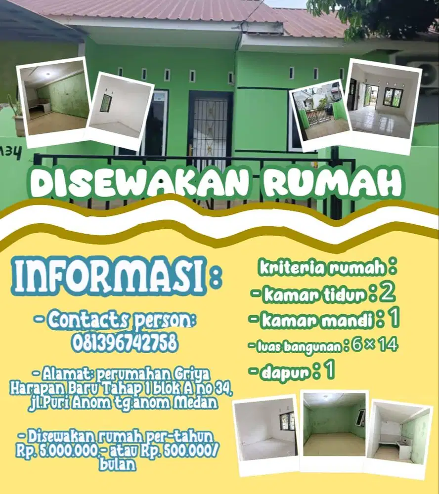 Disewakan Rumah Per Bulan atau Per Tahun