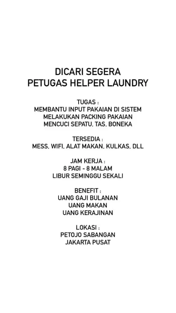 DICARI SEGERA HELPER LAUNDRY