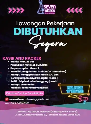 Kasir, racker, operator