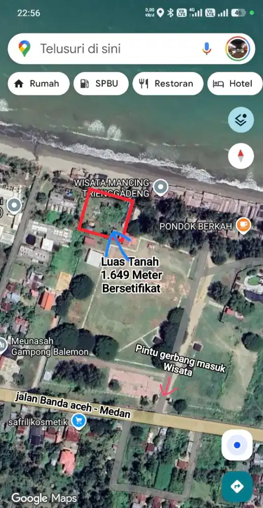 Dijual segera Tanah 1.649 meter (kawasan wisata )