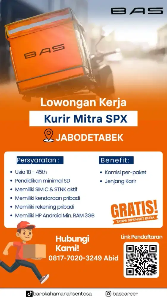 Lowongan kurir motor & mobil spx x bas
