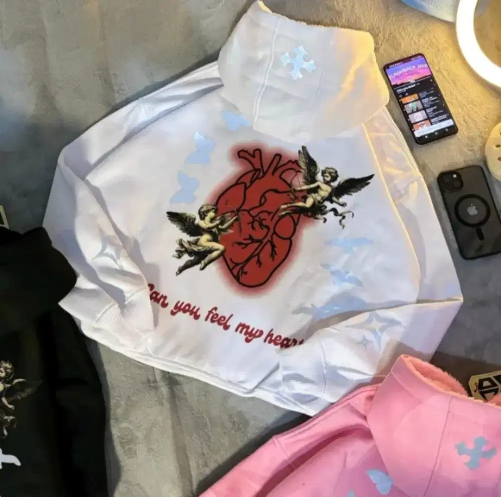 hoodie menyala warna putih uk L