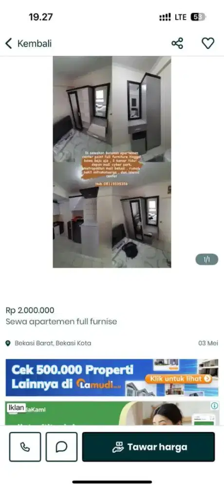 Sewa apartemen strategis dkota bekasi