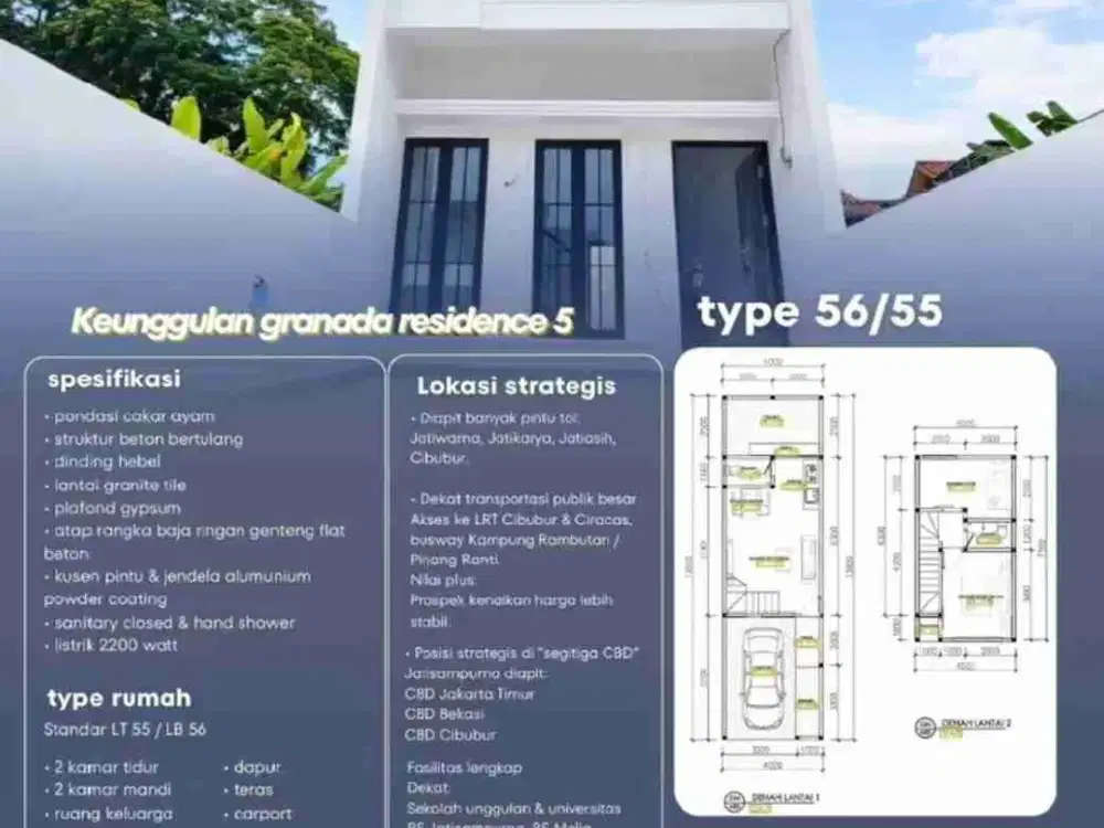 Rumah 2 lantai, modern classic, dalam komplek besar,termurah di Kranggan, Jatisampurna Cibubur bekasi
